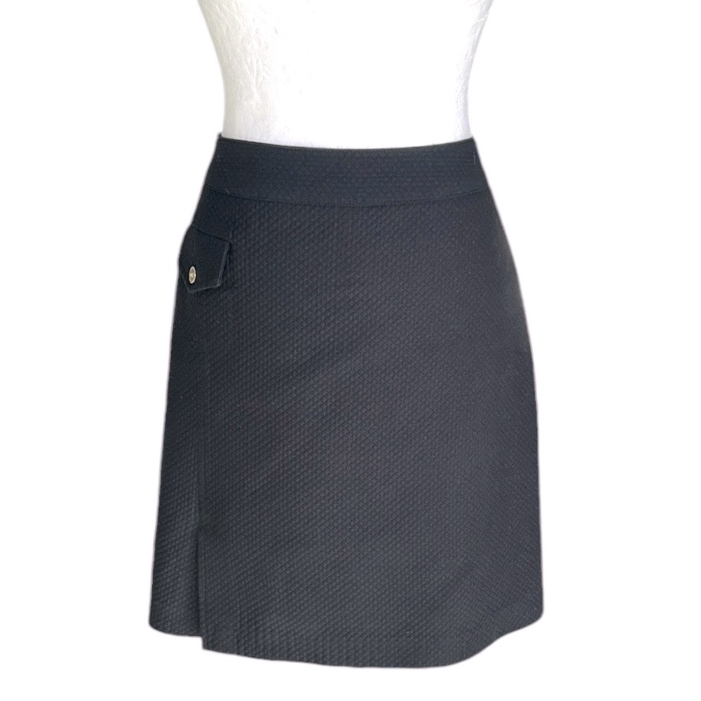 J. McLaughlin Black Textured Cotton Blend Gold Button Pocket Skirt - 10